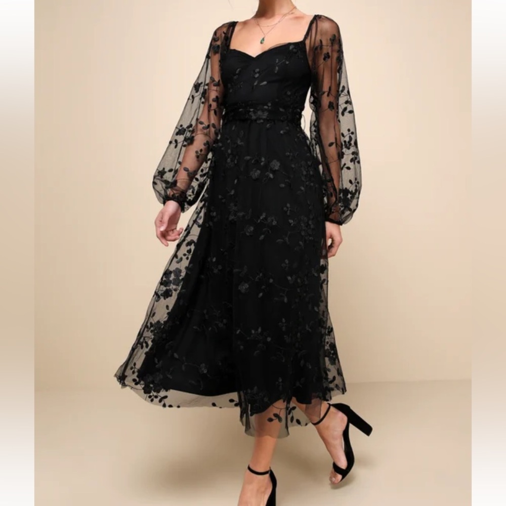 NWT Lulu's Darling Charisma 🎁 black sheer embroidered mesh dress M